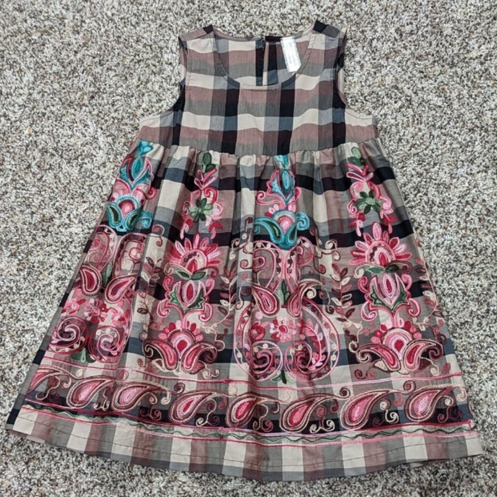 Giddy Up Glamour Girls Dress Brown Embroidered Size 7/8 Brown Plaid Sleeveless